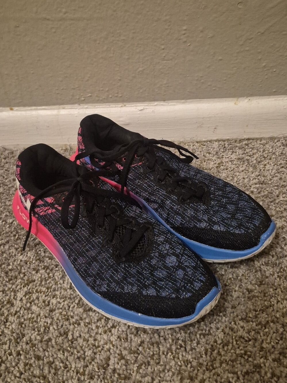 Under Armour Flow Velociti Wind 2 UA Black Pink Blue Women Running Shoes 9